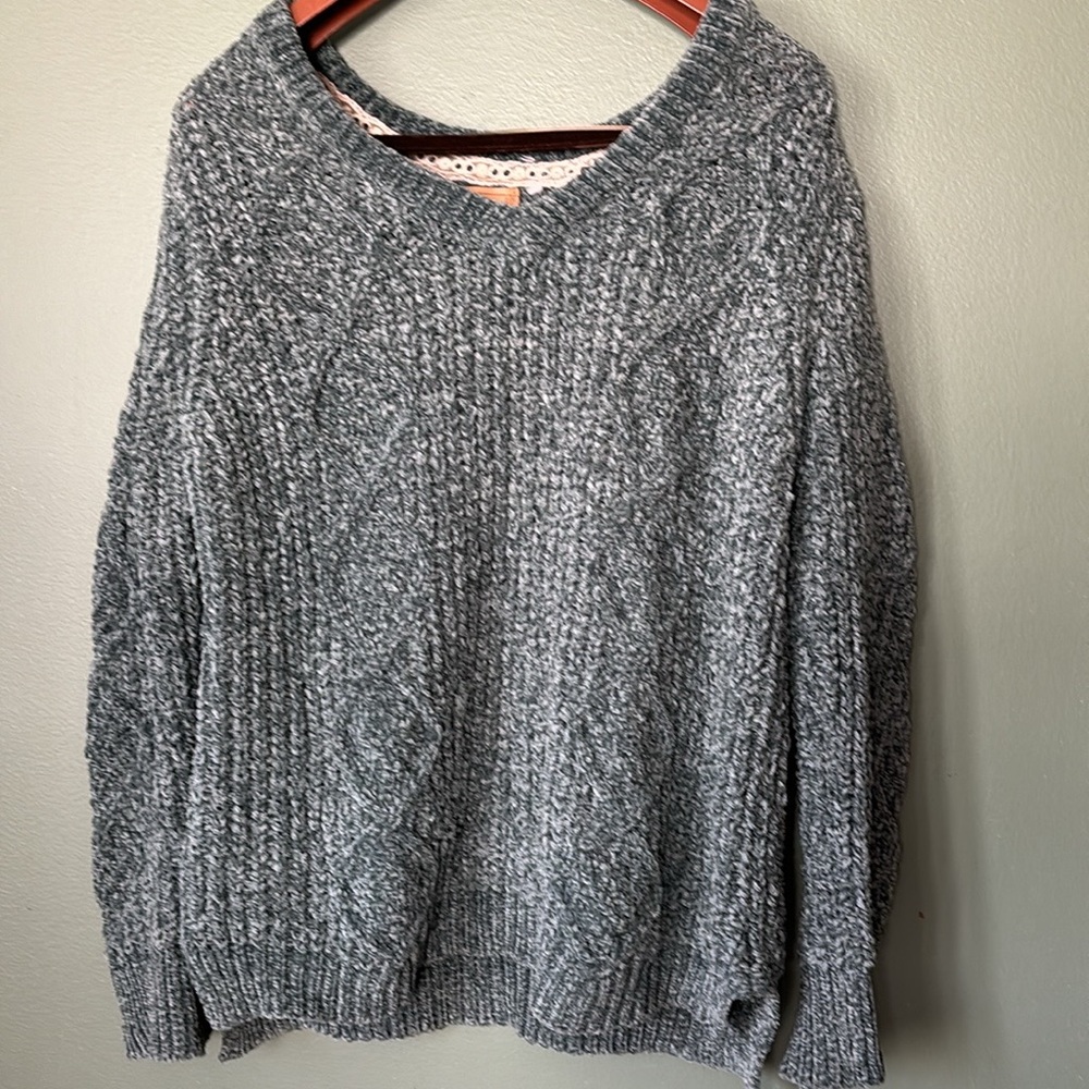 Pol Anthropologie Vneck green chunky knit long sleeves casual pullover sweater
